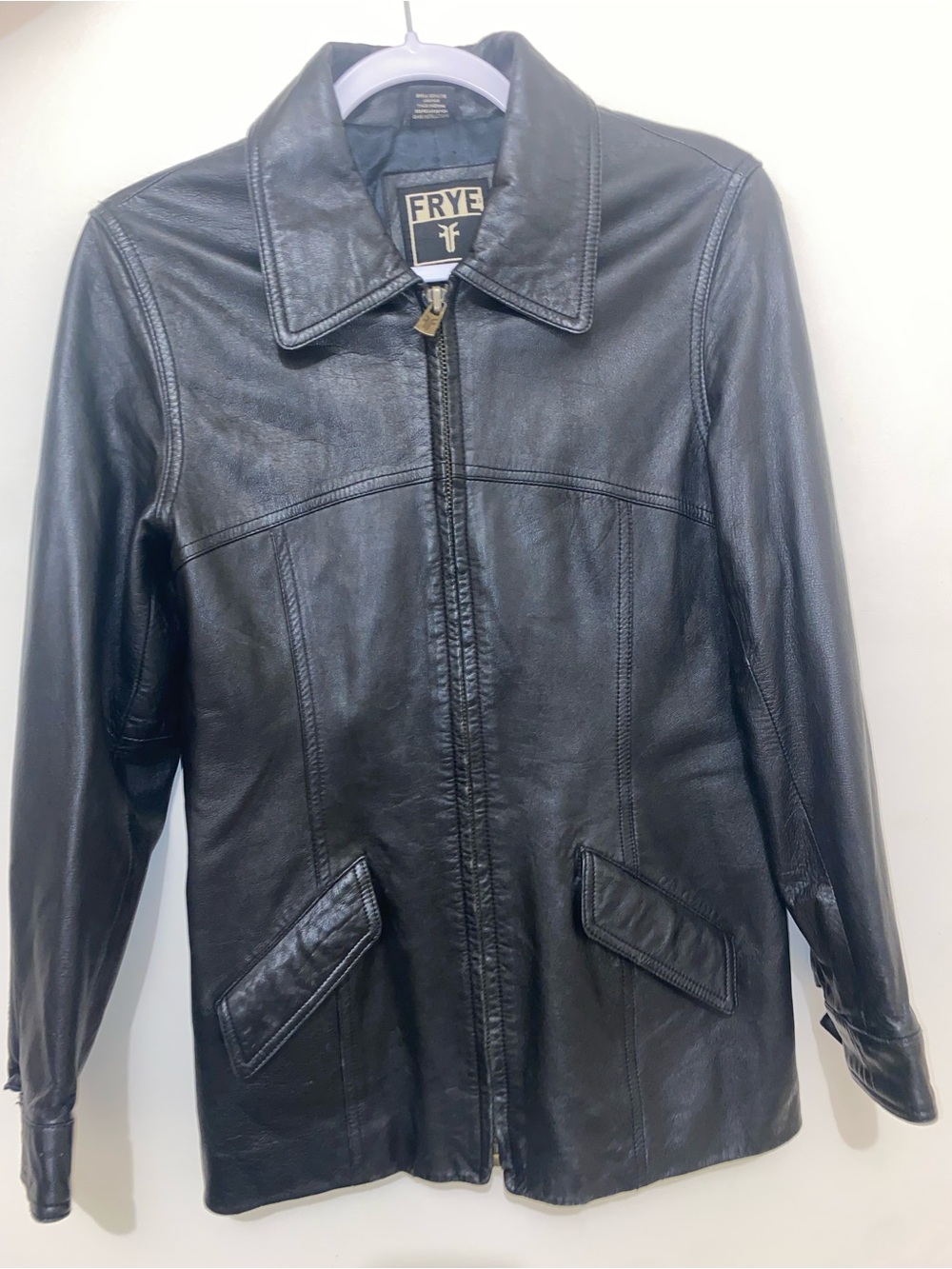Frye Black Leather Zip Jacket - Classic Collar